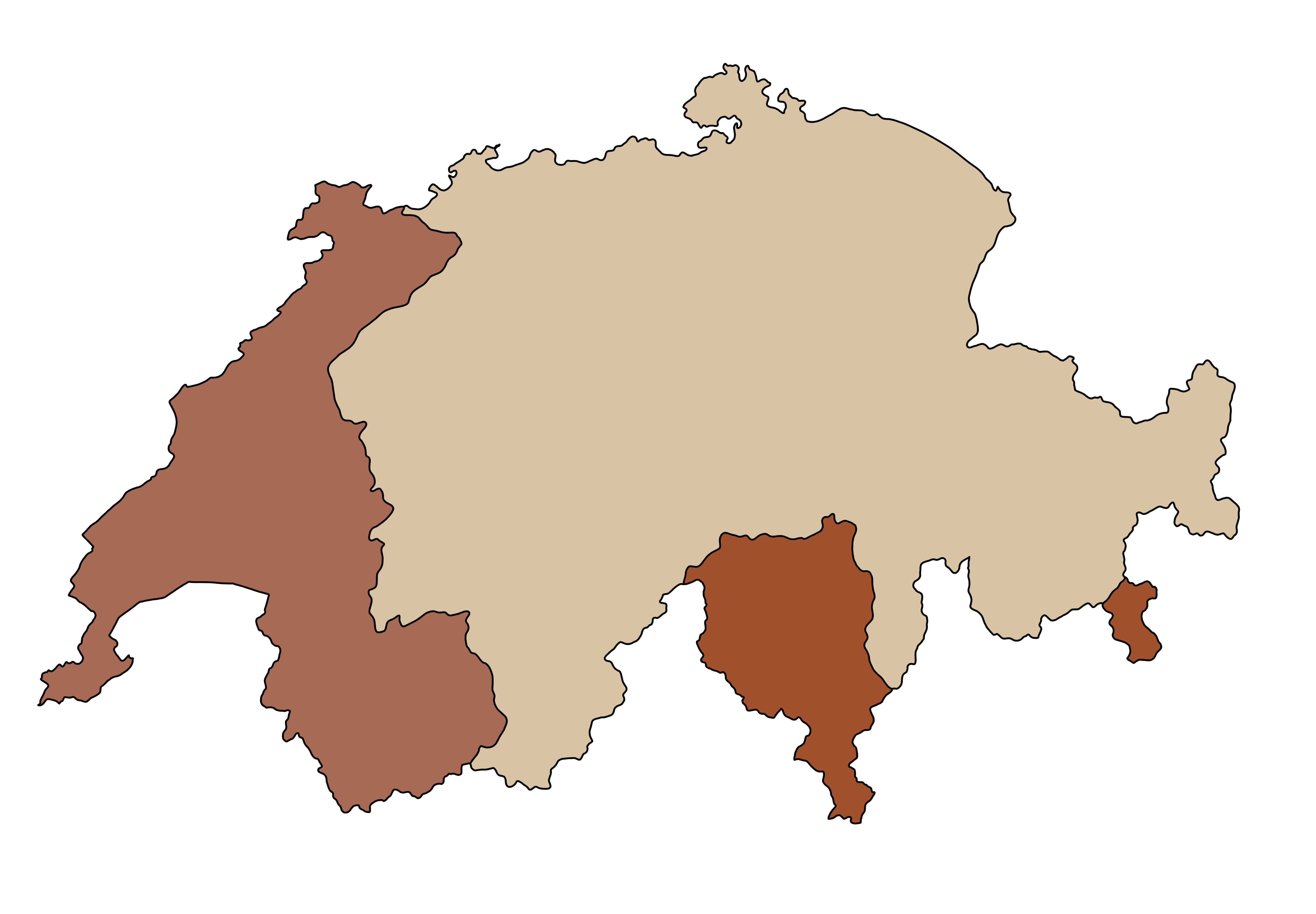 Carte de la Suisse divisée en trois zones cliquables : Romandie, Tessin, Suisse italienne